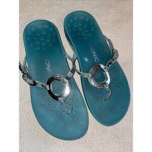 Vionic Thong Sandals Women’s Size 9 Medium Blue Buckle Beach River Boating Comfy
